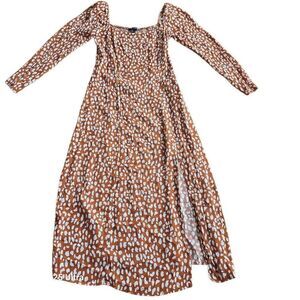Forever 21 Sz S brownorange printed long sleeve boho maxi dress split sides